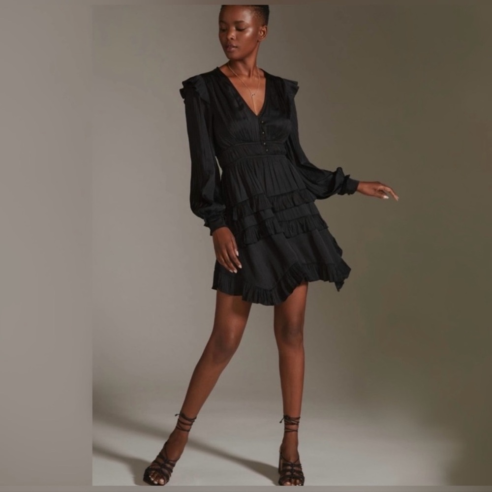 By Anthropologie Black Ruffle Dress